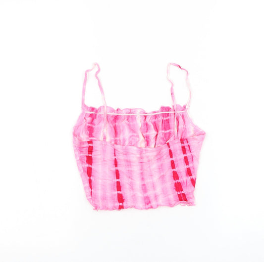 SheIn Womens Pink Polyester Cropped Tank Size XS Square Neck - Tie Dye Lettuce Hem