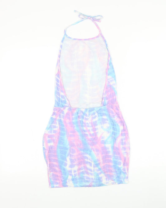 PRETTYLITTLETHING Womens Multicoloured Geometric Viscose Tank Dress Size 6 Halter Tie - Scoop Back
