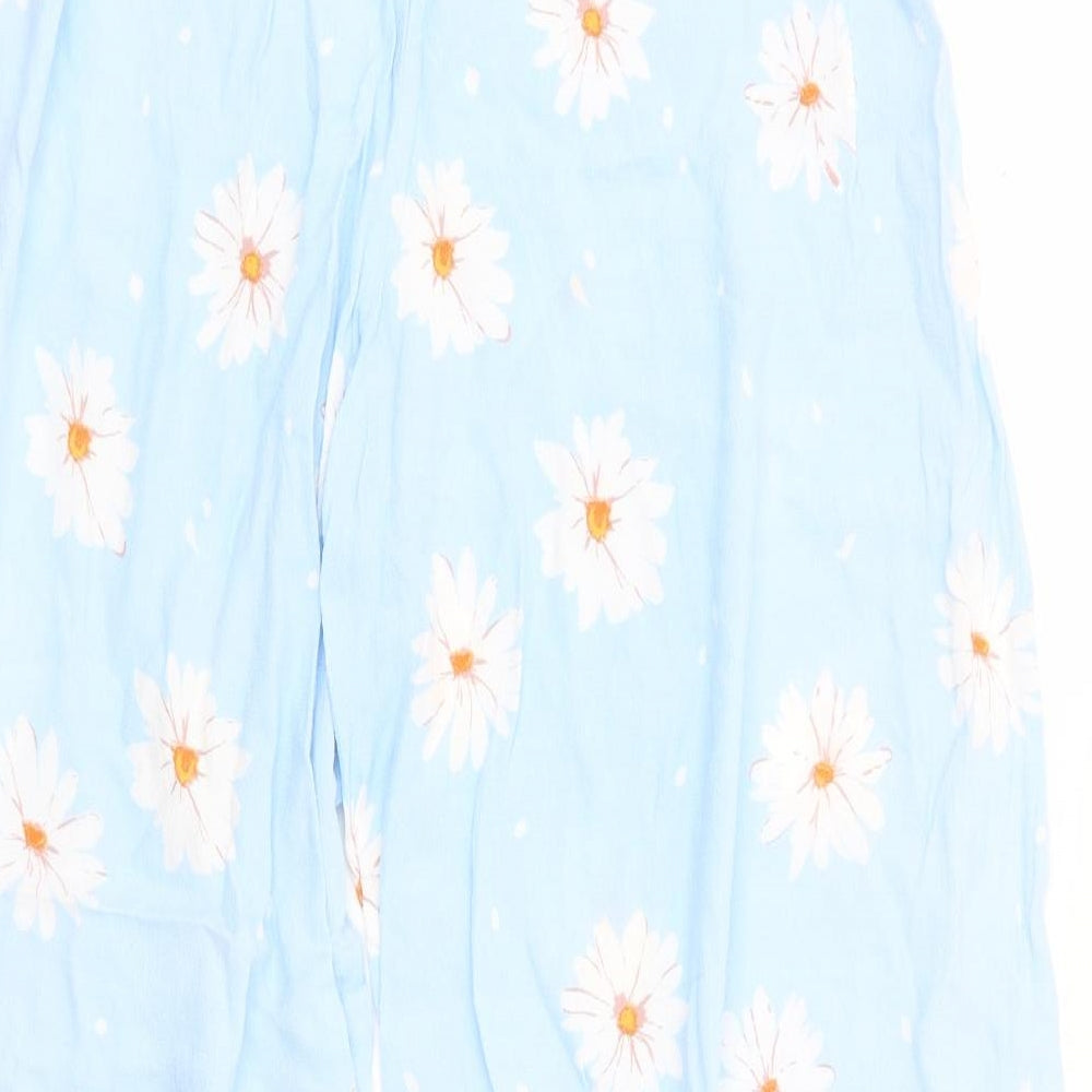 Bershka Womens Blue Floral Viscose Trousers Size M L26 in Regular - Side Slits
