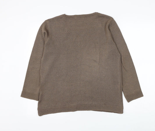 BASSINI Womens Brown Square Neck Acrylic Pullover Jumper Size M