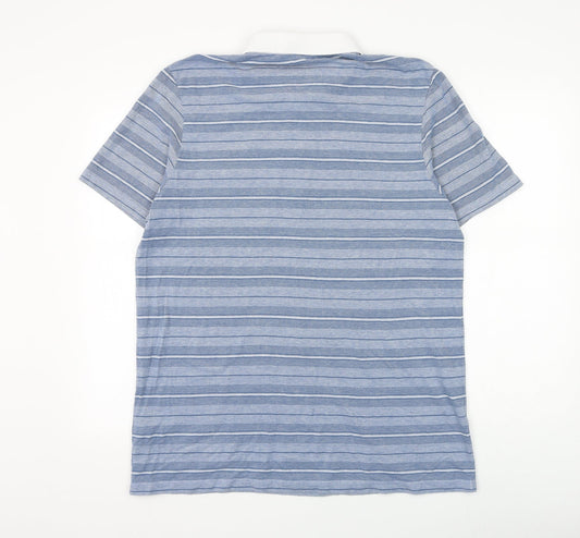 Marks and Spencer Mens Blue Striped Cotton Polo Size XL Collared Button