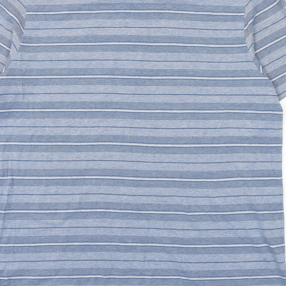 Marks and Spencer Mens Blue Striped Cotton Polo Size XL Collared Button
