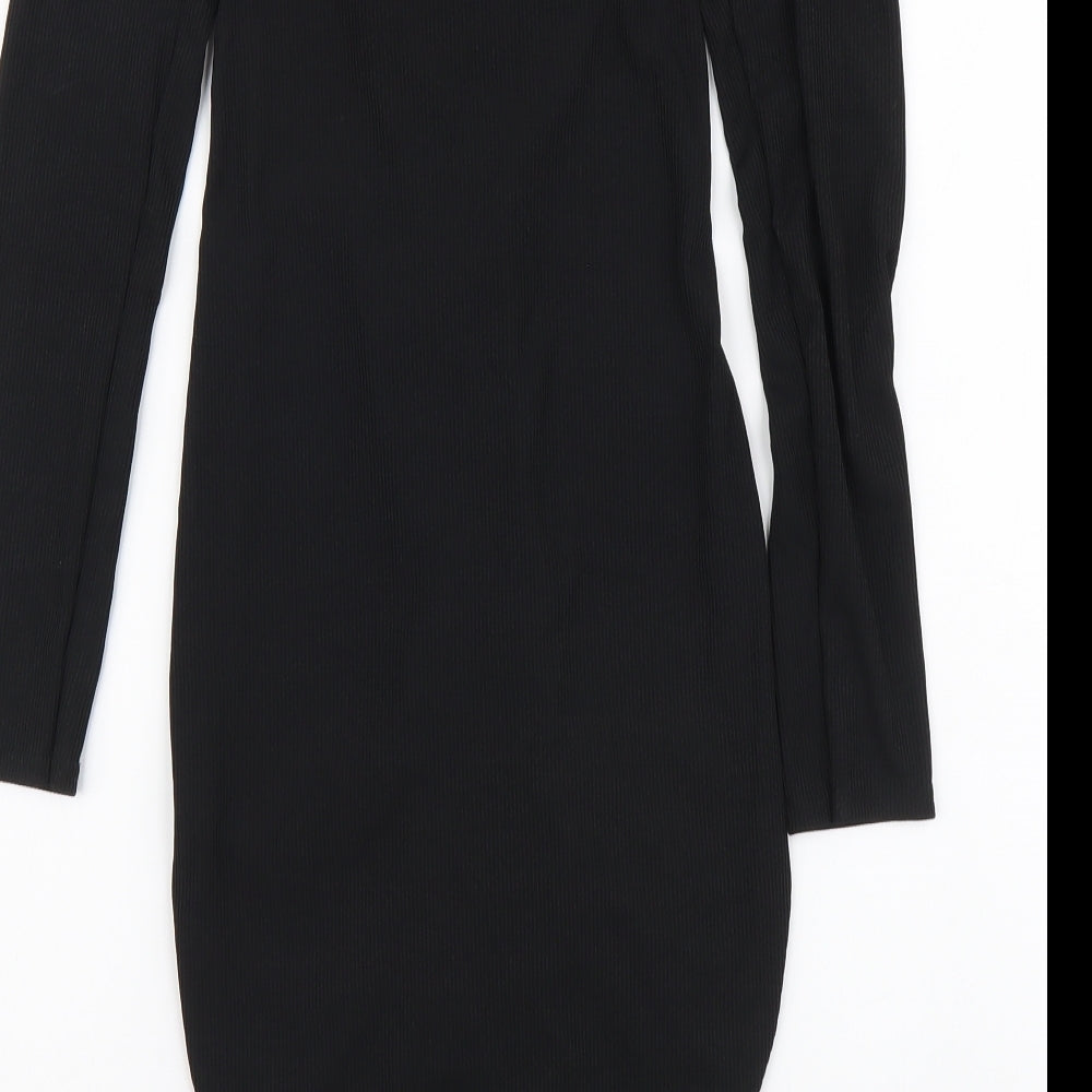 PRETTYLITTLETHING Womens Black Polyester Bodycon Size 10 Off the Shoulder Pullover