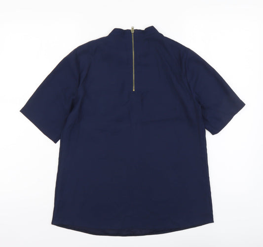 F&F Womens Blue Polyester Basic Blouse Size 8 High Neck