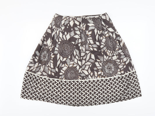 Marks and Spencer Womens Brown Geometric Cotton A-Line Skirt Size 8 Zip