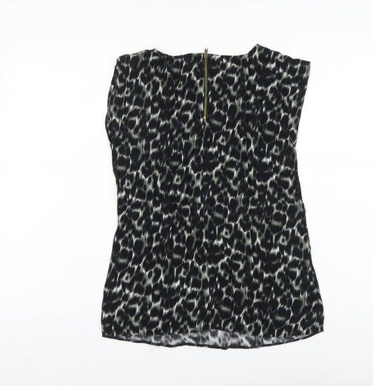 F&F Womens Green Animal Print Polyester Basic Blouse Size 6 Round Neck