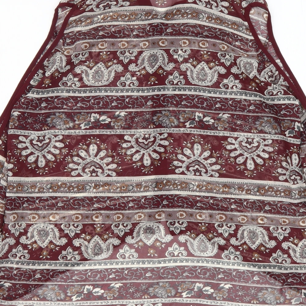 Boohoo Womens Red Geometric Polyester Basic Button-Up Size 6 Collared