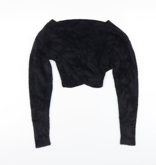 SheIn Womens Black V-Neck Nylon Pullover Jumper Size M