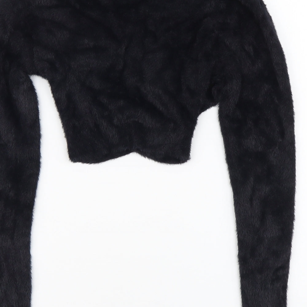 SheIn Womens Black V-Neck Nylon Pullover Jumper Size M