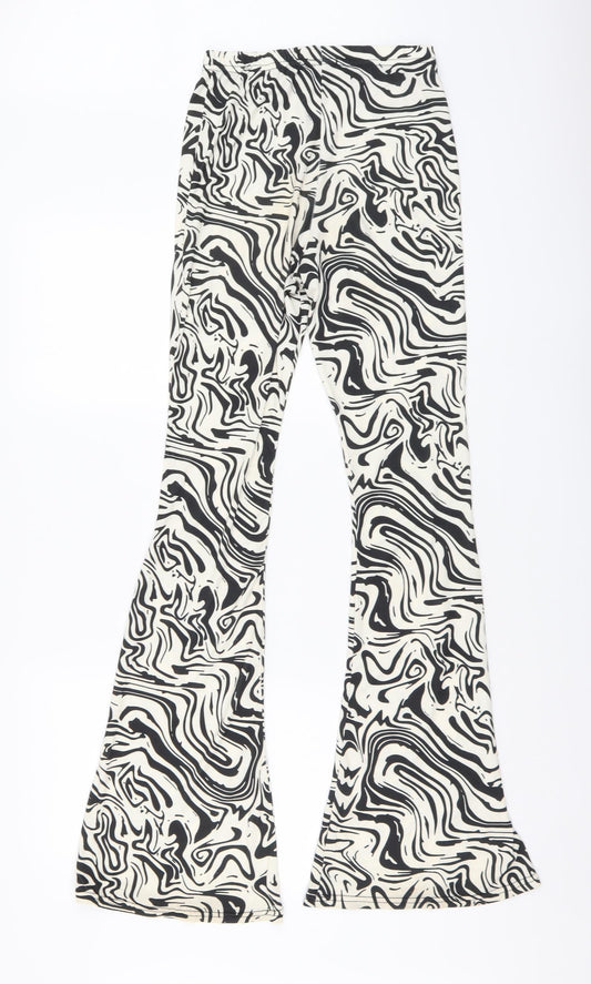 Nasty Gal Womens Black Animal Print Polyester Trousers Size 6 L33 in Regular Buckle - Zebra print