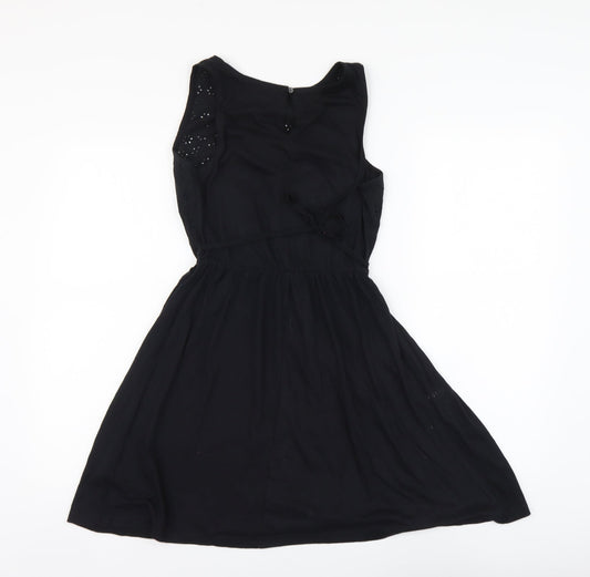 Atmosphere Womens Black Cotton A-Line Size 8 Round Neck Pullover