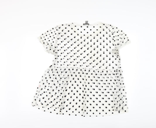 Primark Womens White Polka Dot Polyester Basic Blouse Size M Round Neck