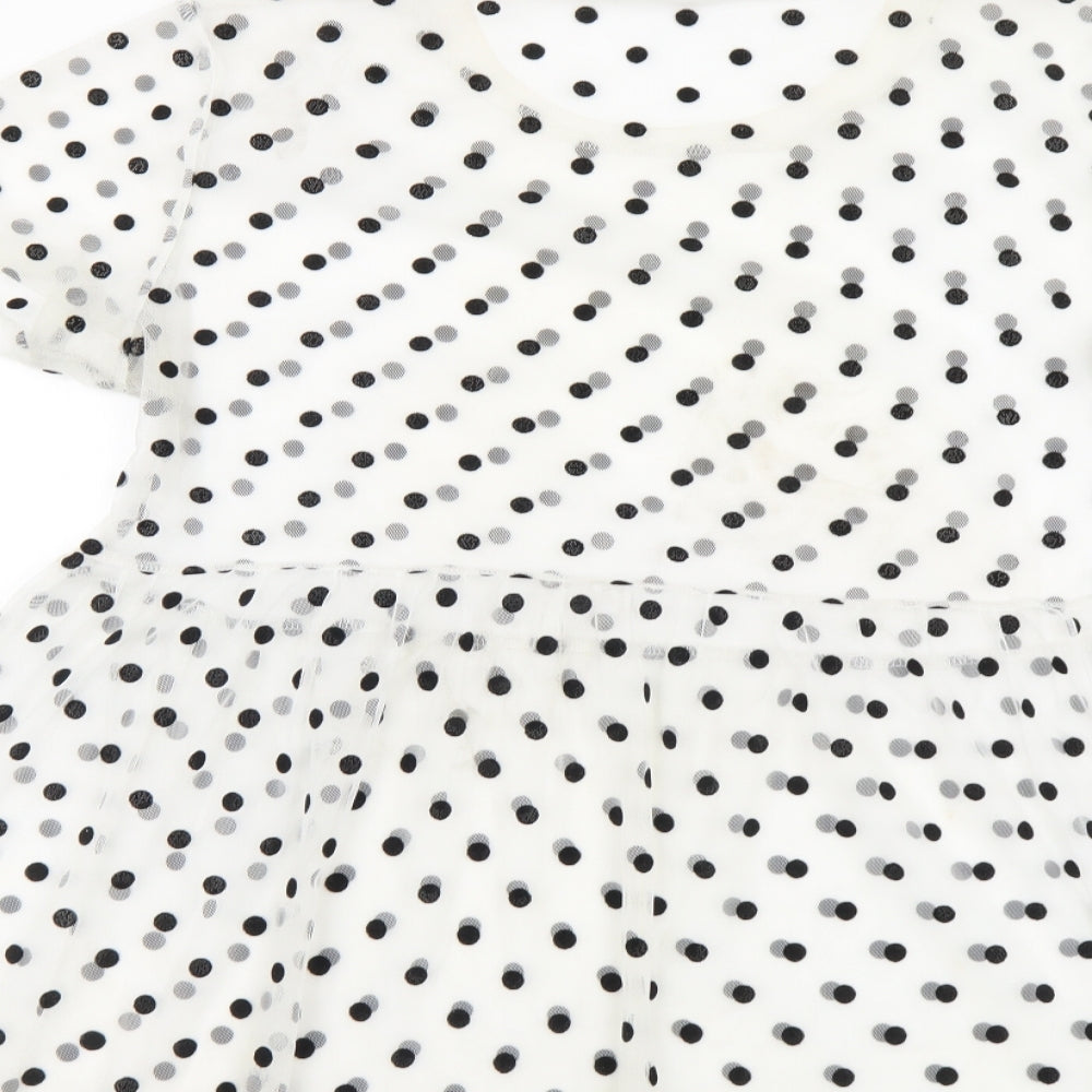 Primark Womens White Polka Dot Polyester Basic Blouse Size M Round Neck