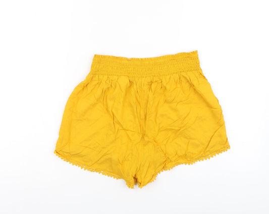 Primark Womens Yellow Viscose Hot Pants Shorts Size 8 L3 in Regular Drawstring