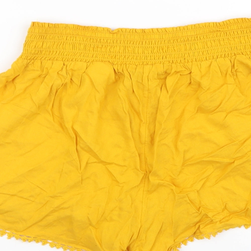 Primark Womens Yellow Viscose Hot Pants Shorts Size 8 L3 in Regular Drawstring