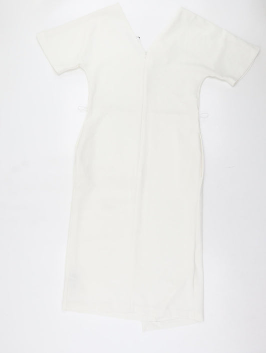 Marks and Spencer Womens White Polyester A-Line Size 8 V-Neck Zip