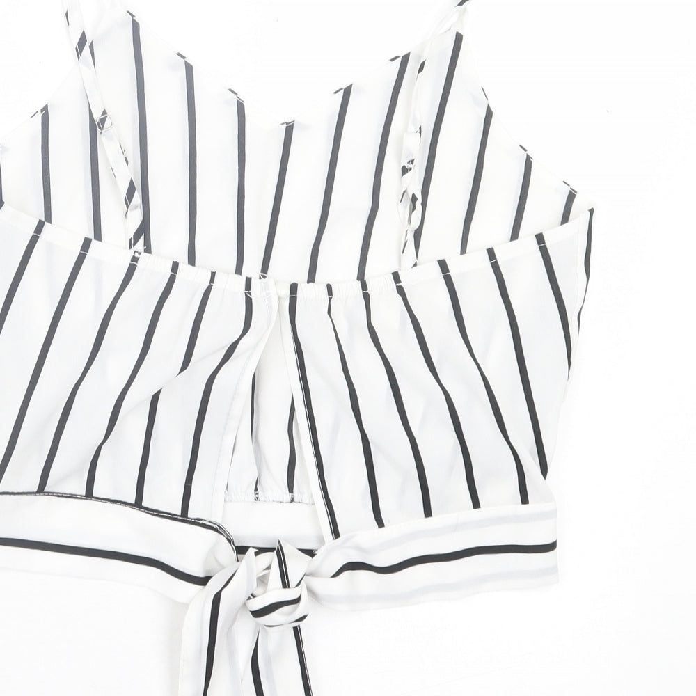 SheIn Womens White Striped Polyester Cropped Tank Size S V-Neck - Tie Back