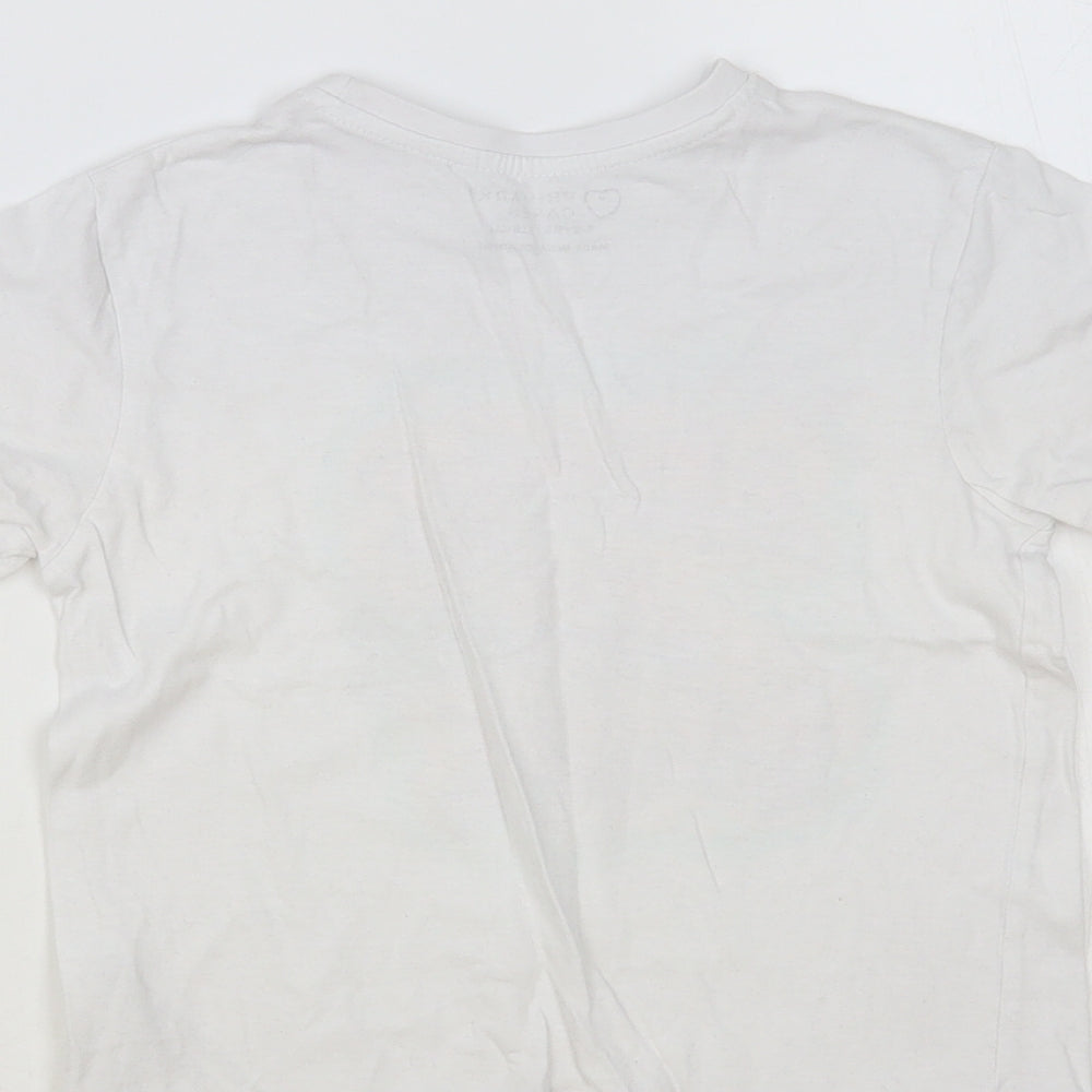 Primark Girls White Cotton Pullover T-Shirt Size 5-6 Years Crew Neck Pullover - Let's Go Play