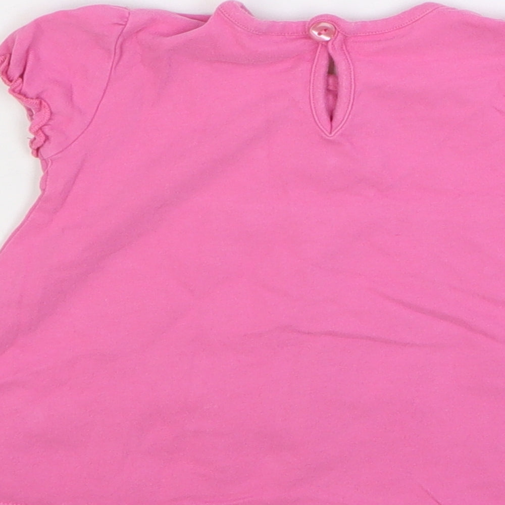 NEXT Girls Pink Geometric Cotton A-Line Size 3-6 Months Round Neck Button - Cat
