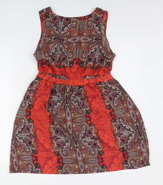 Dorothy Perkins Womens Red Paisley Polyester Mini Size 12 V-Neck