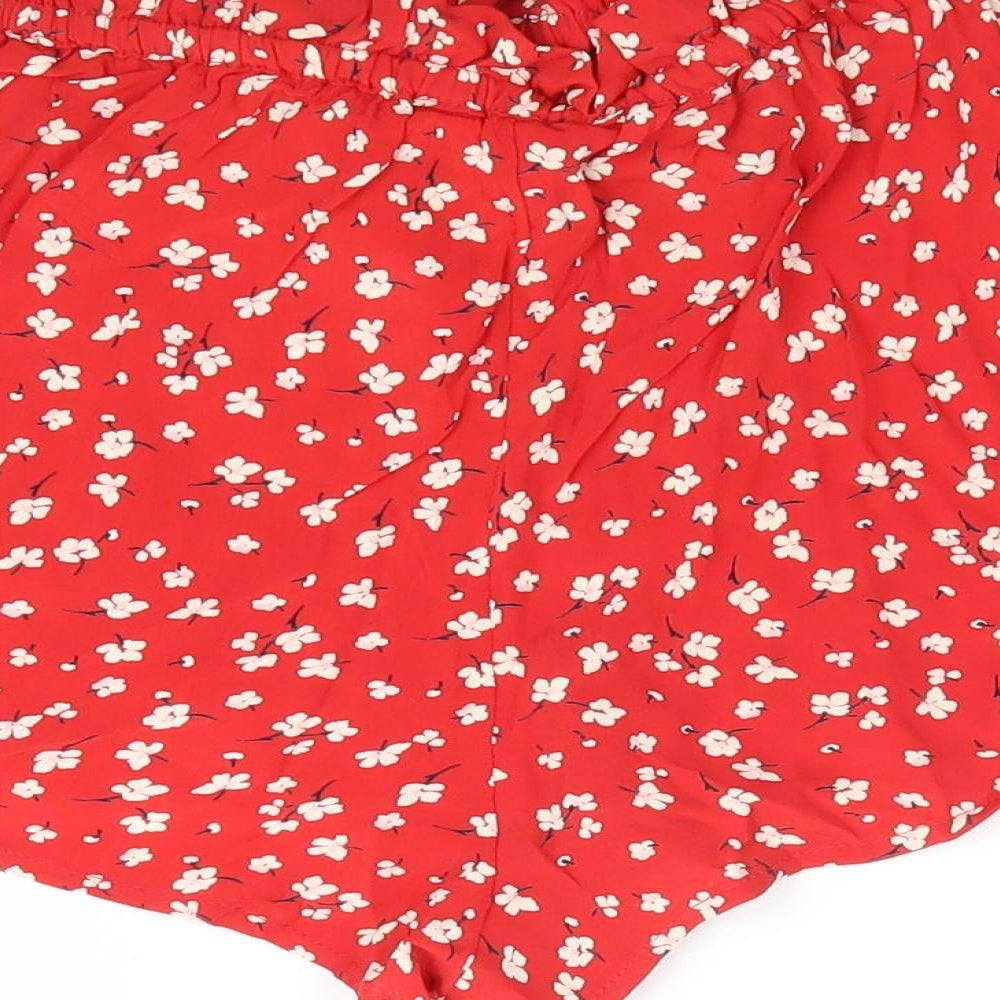 Miss Selfridge Womens Red Floral Polyester Hot Pants Shorts Size 4 L3 in Regular Drawstring