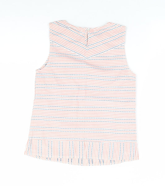 TU Womens Orange Striped 100% Cotton Basic Blouse Size 8 Round Neck