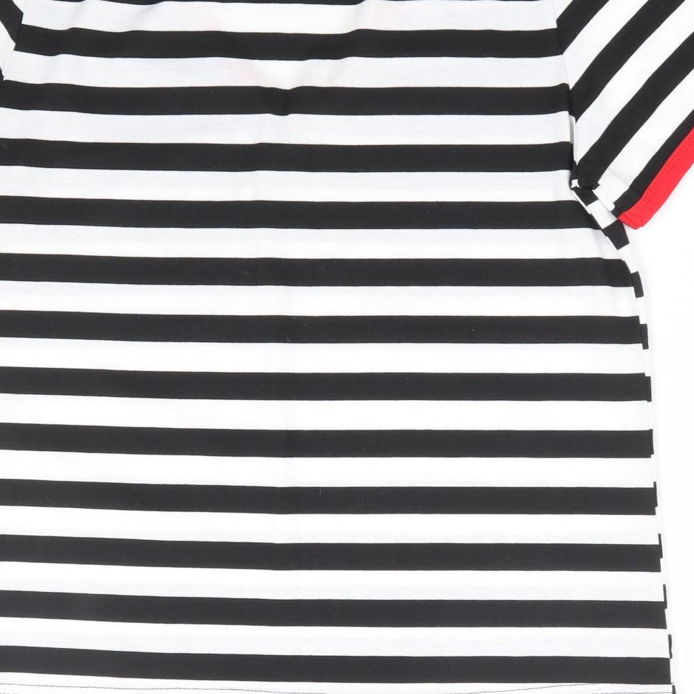 SheIn Womens Black Striped Polyester Basic T-Shirt Size S V-Neck - Contrast Trim