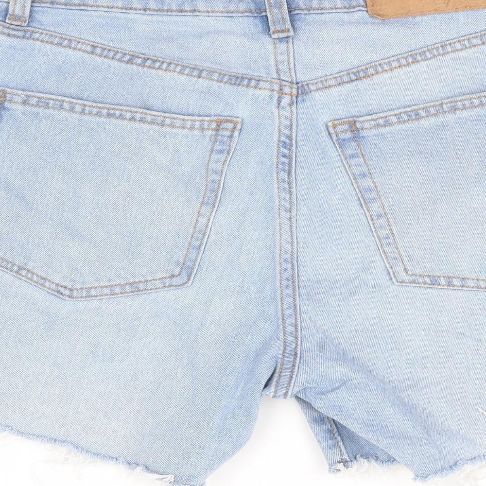H&M Womens Blue Cotton Cut-Off Shorts Size 8 L6 in Regular Zip - Distressed Hems