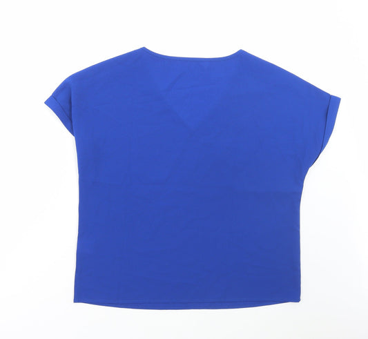 SheIn Womens Blue Polyester Basic Blouse Size L V-Neck