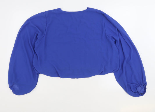 Blue Vanilla Womens Blue Polyester Cropped Blouse Size M V-Neck