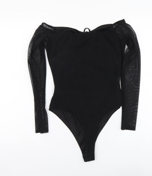 PRETTYLITTLETHING Womens Black Polyester Bodysuit One-Piece Size 12 Snap