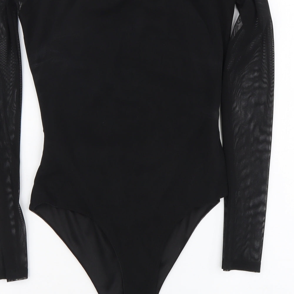 PRETTYLITTLETHING Womens Black Polyester Bodysuit One-Piece Size 12 Snap