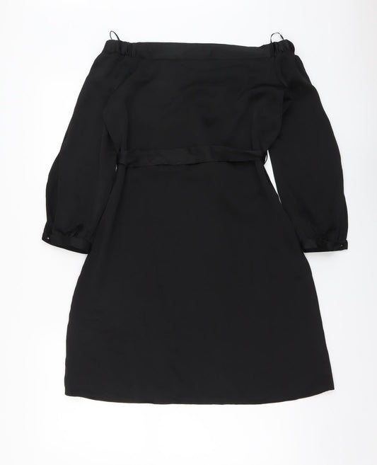 Peacocks Womens Black Polyester A-Line Size 8 Off the Shoulder Pullover