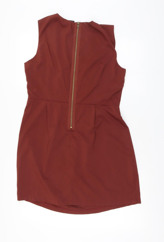 AX Paris Womens Brown Nylon Mini Size 14 Round Neck Zip