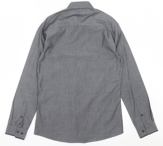 Mens UK Size 14.5 Cedar Wood State Grey Button-Up Long Sleeve Casual Shirt