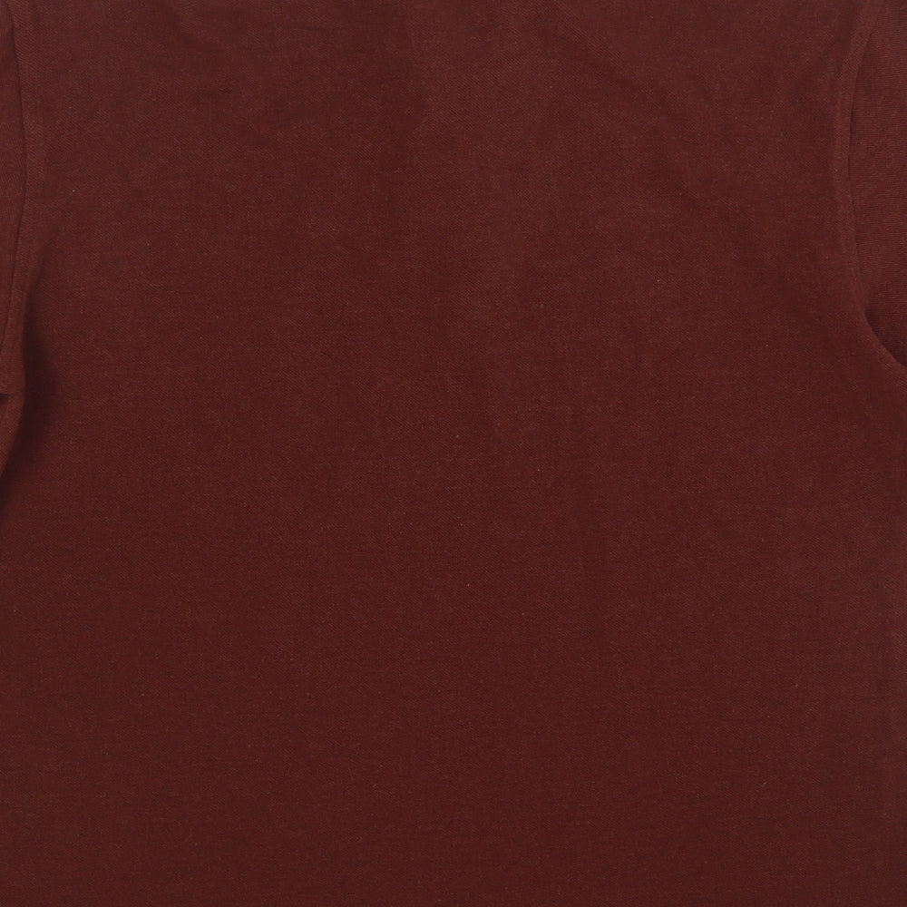 Marks and Spencer Mens Brown Cotton Polo Size M Collared Button