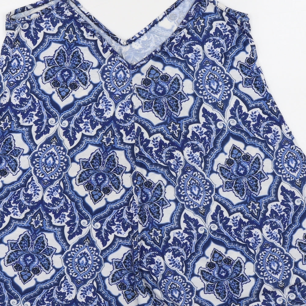 PRETTYLITTLETHING Womens Blue Geometric Polyethylene Playsuit One-Piece Size 12