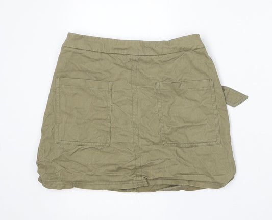 Primark Womens Green Cotton A-Line Skirt Size 8 Buckle