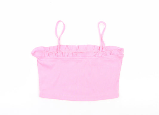 SheIn Womens Pink Polyester Cropped Tank Size S Square Neck - Ribbed