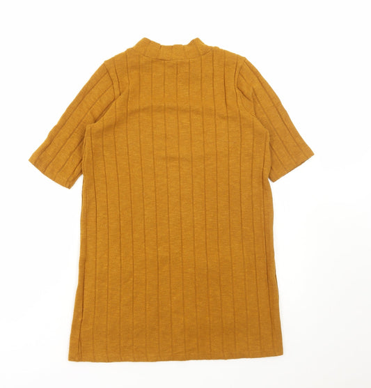 F&F Womens Yellow High Neck Viscose Tunic Jumper Size 6 - Ribbed