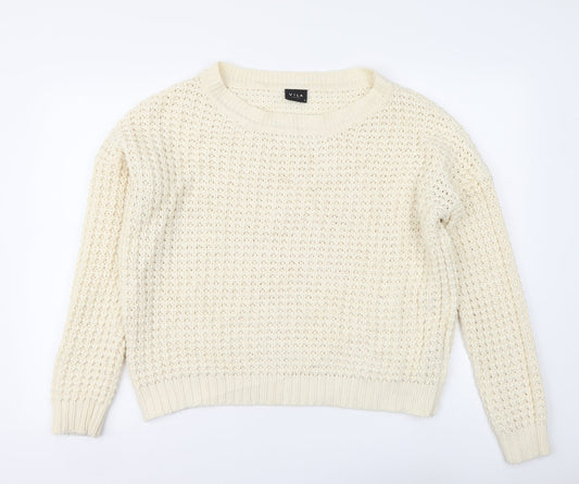 VILA Womens Beige Round Neck Acrylic Pullover Jumper Size M