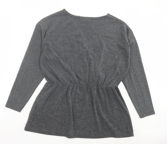 I SAW IT FIRST Womens Grey Polyester Basic Blouse Size 14 V-Neck
