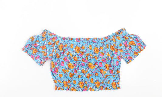 Womens UK Size 10 Topshop Blue Cropped T-Shirt