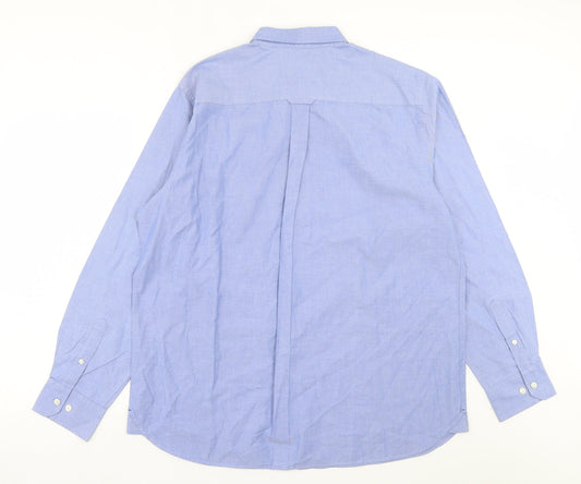 Stone Bay Mens Blue Cotton Button-Up Size L Collared Button - Pocket Detail