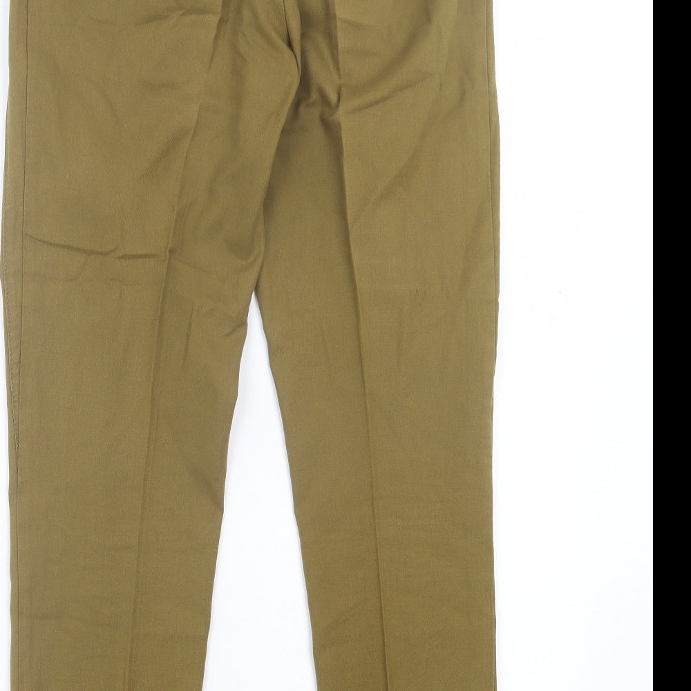 Topshop Womens Green Cotton Trousers Size 6 L28 in Regular Button
