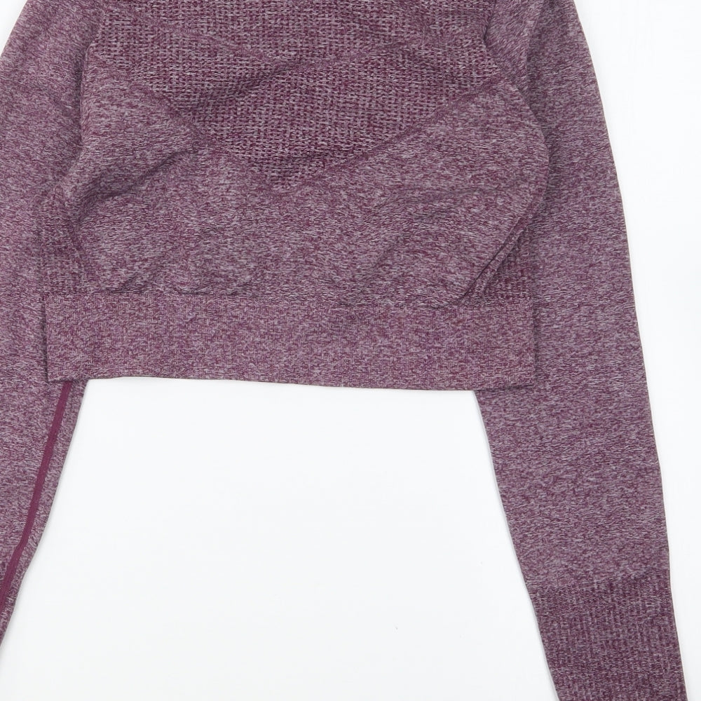 PRETTYLITTLETHING Womens Purple Polyamide Cropped T-Shirt Size L Round Neck Pullover