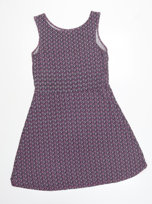 NEXT Womens Purple Geometric Viscose A-Line Size 10 Round Neck Pullover