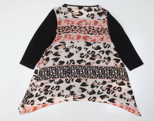 Nutmeg Womens Black Round Neck Geometric Polyester Pullover Jumper Size 14