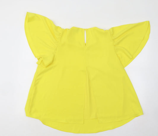 Nutmeg Womens Yellow Polyester Basic Blouse Size 12 Round Neck - Flared Sleeves