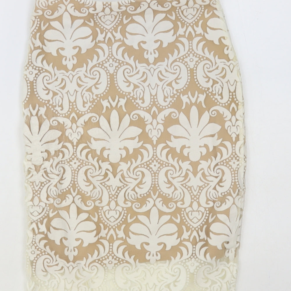 H&M Womens White Paisley Polyester Straight & Pencil Skirt Size 6 - Lace Overlay
